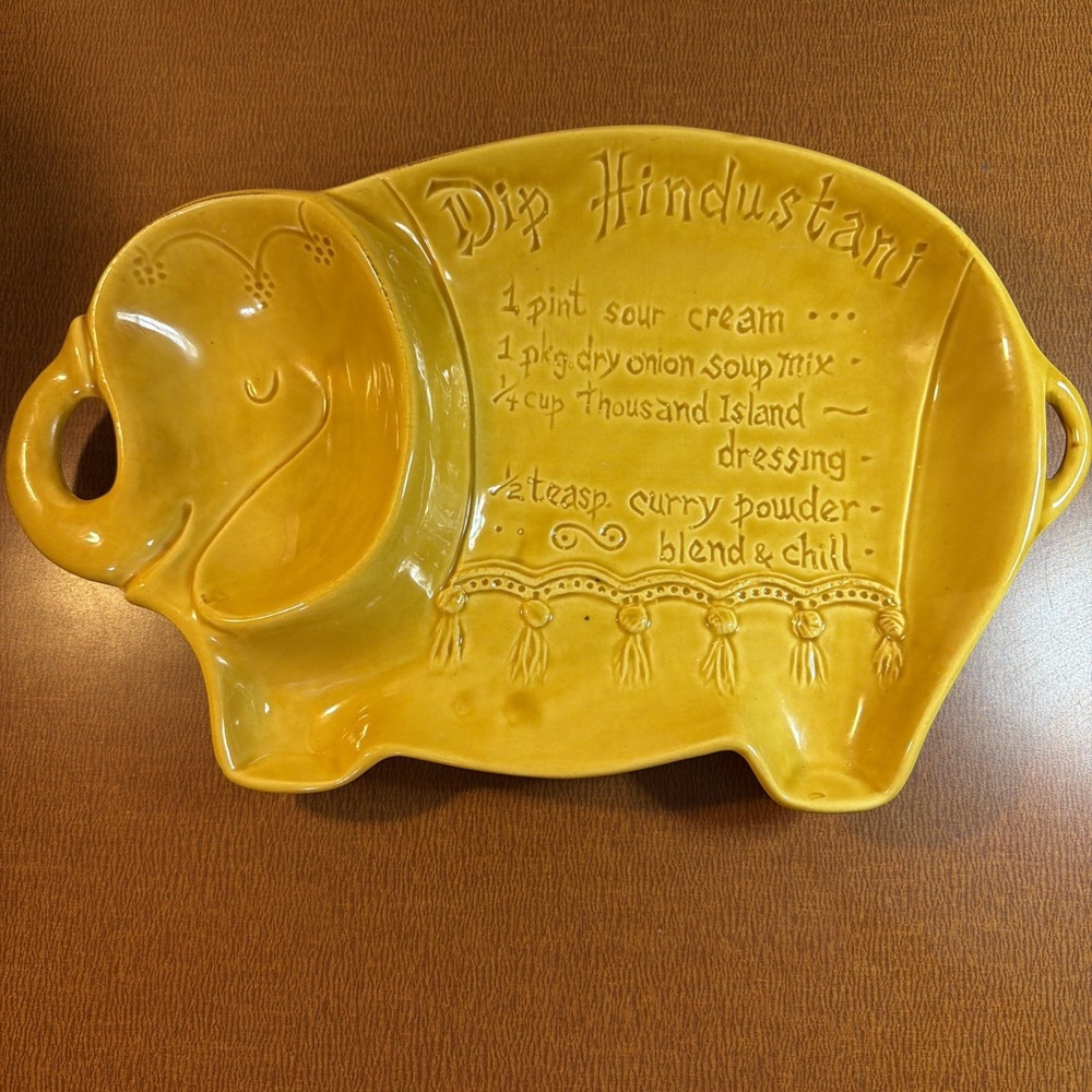 VTG USA Pottery‎ Cracker/Dip Platter Recipe Dip Hindustani  14"x 9"x 1" Elephant